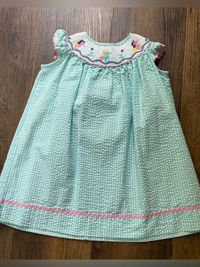 Smocked Seahorse Seersucker dress Sz 4T